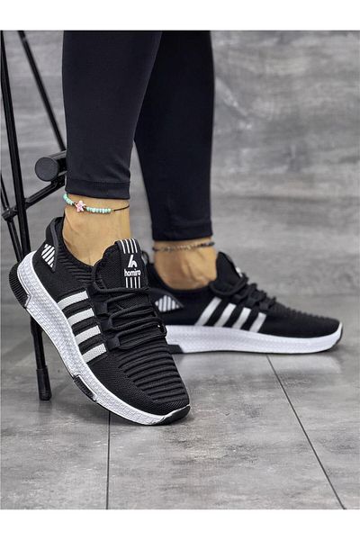 homiro Tricotaj de damă alb-negru Pantofi sport - cu șireturi
