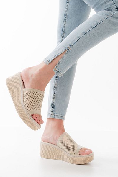 Moda Asmira 232-460 Beige Knitwear Daily Orthopedic Wedge Heel Women's Slippers