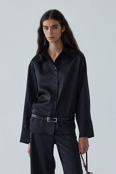Suud Collection Pol Satin Black Shirt