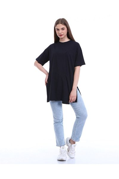 Bwest Vera Simple Basic Tunic with Short Sleeves and Slits - 04012.003 - Black