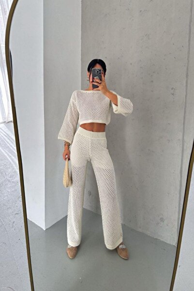 Mossta Beige Palazzo Double Set - Openwork and Lined