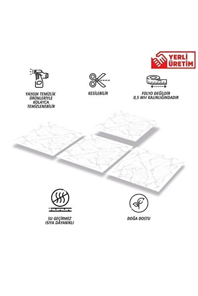 TİNK Kendinden Yapışkanlı Silver Mermer Desenli Pvc Karo 30x30 Cm (11 ADET) 1m2