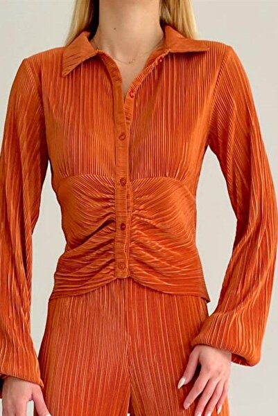 Mossta Stella Self Pleated Trousers Shirt Set Orange