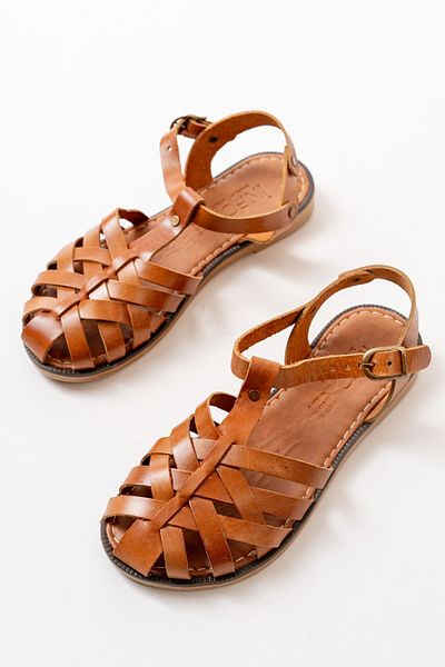 ELLOLİTA LUXURY SHOES 205-02 Tan Orthopedic Genuine Leather Women's Sandals