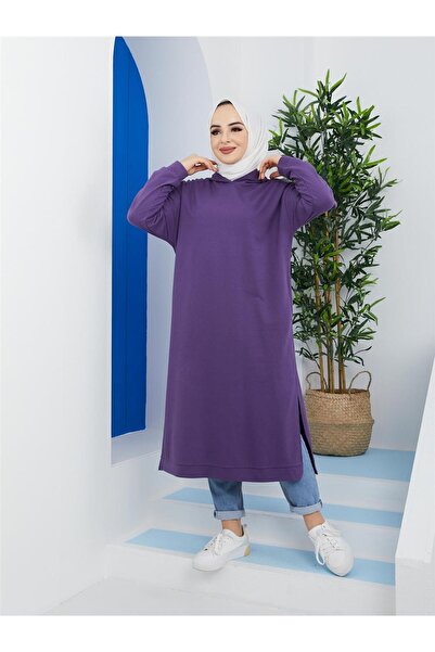 Bwest Atlas Kapşonlu Uzun Sade Basic Sweatshirt - 03007.013 - Mor