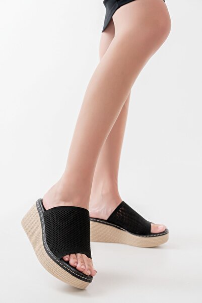 serkanseyyid 232-460 Чорні трикотажні ортопедичні тапочки на підборах для жінок