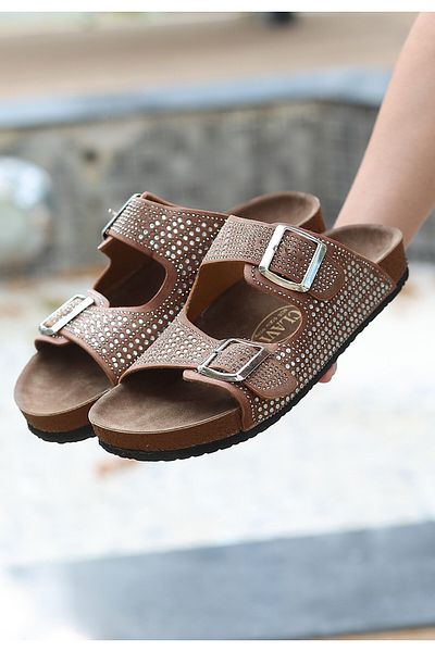 BESKAR Παντόφλες Taba Nubuck Bead κεντημένες τοποθετημένες