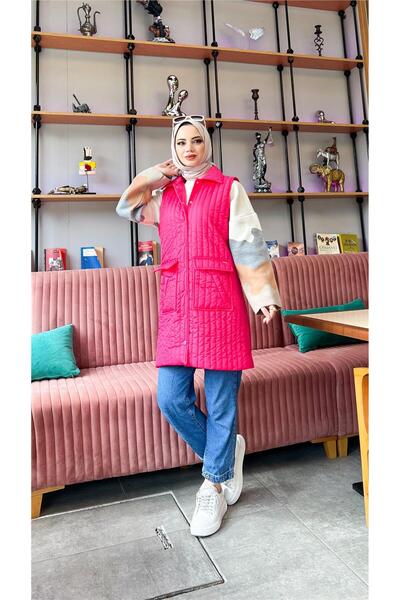 Bwest Ahenk Quilted Pocket Sleeveless Vest - 71152.025 - Fuchsia