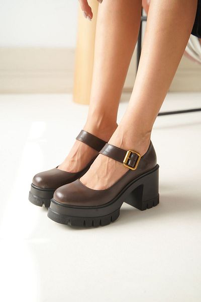 serkanseyyid Nvl-1006 Brown Casual High Heel Platform Loafer Women's Shoes