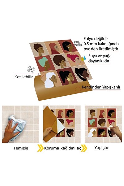 TİNK Kendinden Yapışkanlı Kadın Figürleri Desenli Pvc Karo 30x30 Cm (4 ADET) 0,36 M2