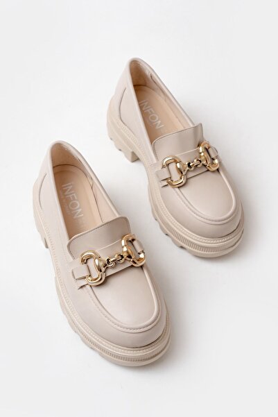 infon shoes creation 745-773 Bej Günlük Yüksek Tabanlı Loafer Ayakkabı