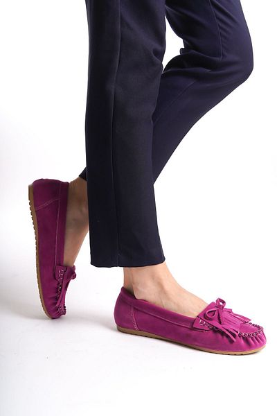 Moda Asmira Ps-100 Fuchsia Suede Tasseled Daily Women's Ballerinas