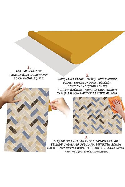 TİNK Kendinden Yapışkanlı Renkli Balık Sırtı Mermer Desenli Pvc Panel 41x62 Cm (4 Adet) 1 M²