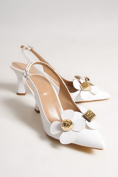 Gökhan Talay White Floral Tweety - 6 CM Medium Heel Shoes