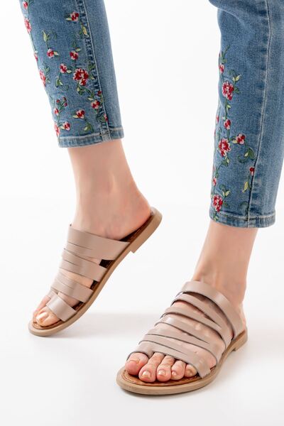 serkanseyyid 169-082 Nut Orthopedic Genuine Leather Women's Slippers