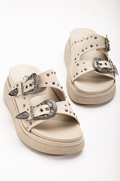 İNFON 24422-1180 Beige Women's Sandals - Wedge Heel