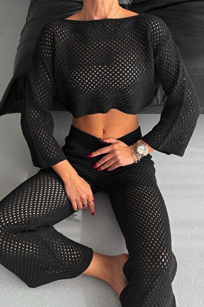 Mossta Black Palazzo Double Set - Openwork and Lined