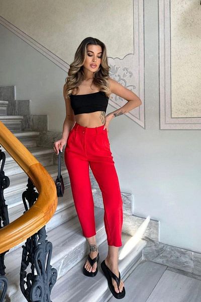 Mossta Angelina Pleated Carrot Trousers Red