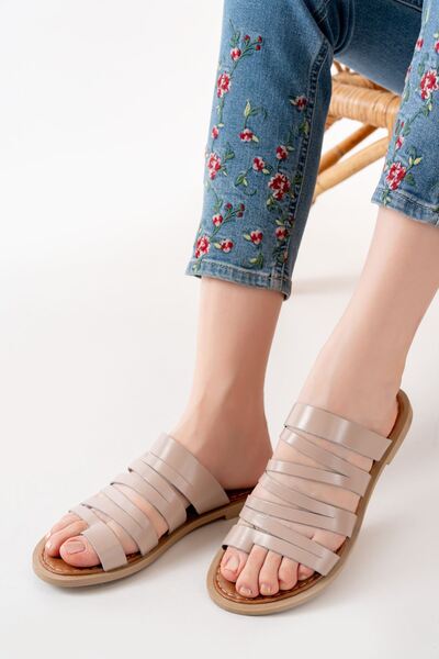 serkanseyyid 169-082 Nut Orthopedic Genuine Leather Women's Slippers