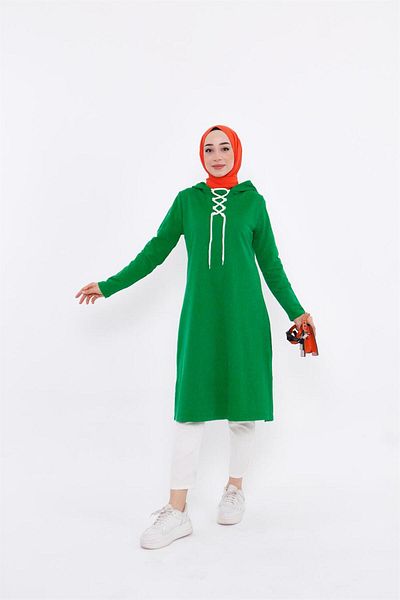 Bwest Eflin Collar Hooded Long Sweatshirt - 03030.111 - Beneton Green