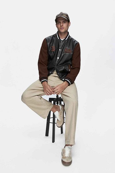 UCLA Kawelo Men's Black Embroidered Coat - Faux Leather and Stamp, Standard Fit