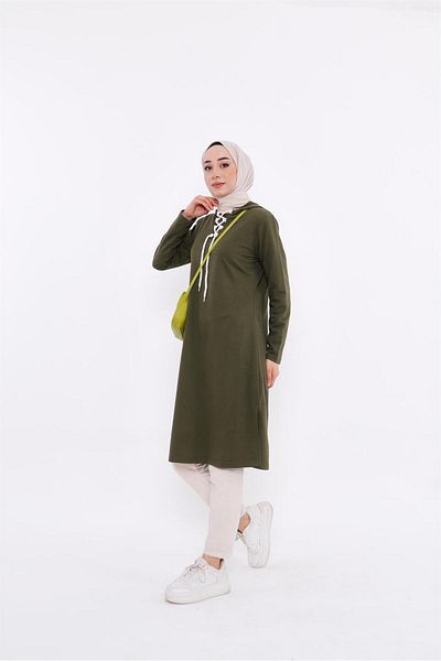 Bwest Eflin Collar Tied Hooded Long Sweatshirt - 03030.005 - Khaki