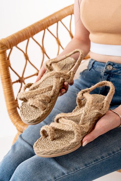 ELLOLİTA LUXURY SHOES 402 Beige Straw Women's Sandals