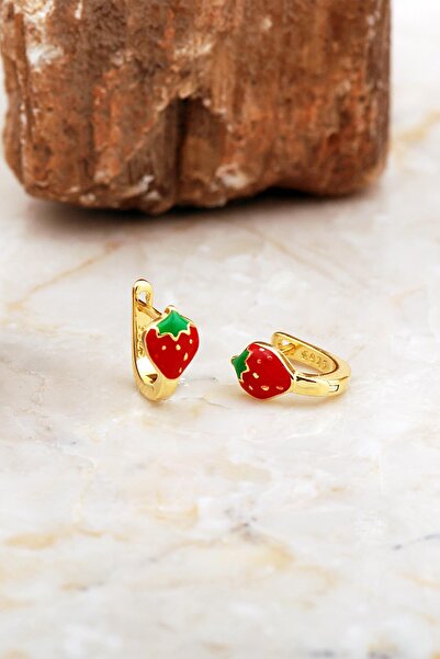 Sümer Telkari Mineli Çilek Altın Kaplama Gümüş Çocuk Küpesi 7093