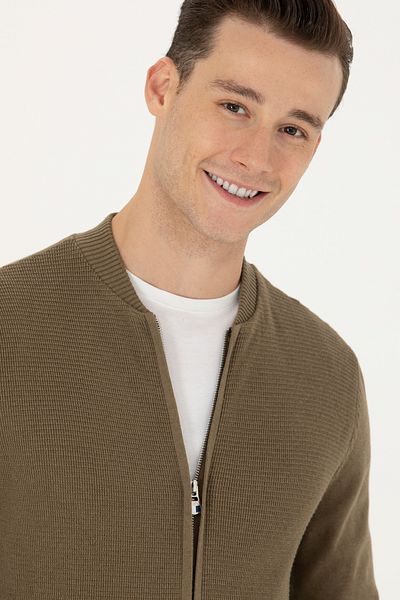 U.S. Polo Assn. Men's Khaki Melange Basic Knitwear Cardigan 50269410 -Vr125