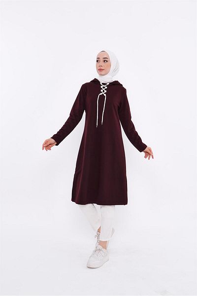 Bwest Eflin Collar Tied Hooded Long Sweatshirt - 03030.020 - Plum