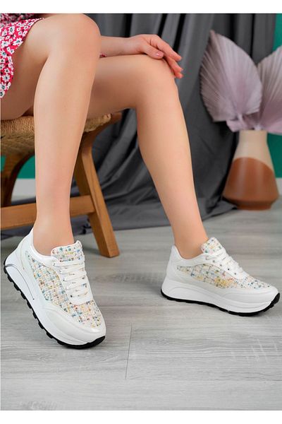 homiro Stone Patterned White Women's Sneakers - Lace-up