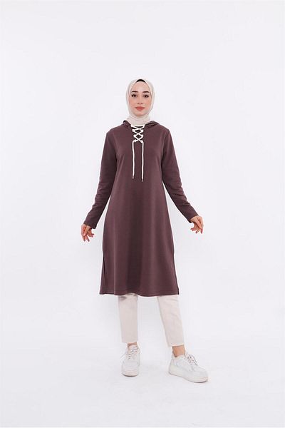 Bwest Eflin Collar Tie Hooded Long Sweatshirt - 03030.028 - Brown