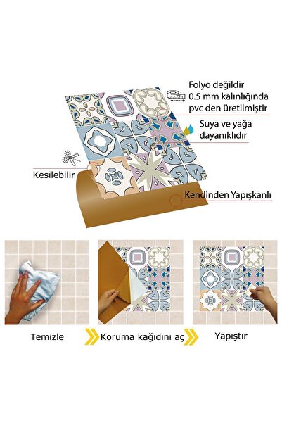 TİNK Kendinden Yapışkanlı Renkli Kabuki Desenli Pvc Karo 30x30 Cm (11 ADET) 1m2