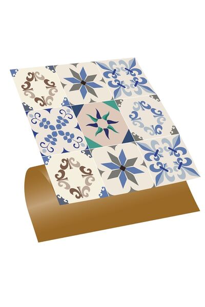 TİNK Kendinden Yapışkanlı Mavi Yıldız 9'lu Desenli Pvc Karo 30x30 Cm (56 Adet...