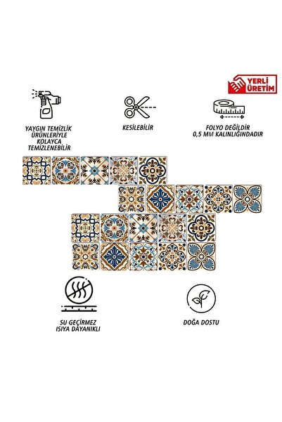 TİNK Kendinden Yapışkanlı Karma Fas Desenli Pvc Karo 20x20 Cm 6'lı Paket