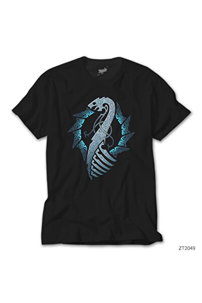 WAKHA Tricou negru Vikings Black Moon Sword