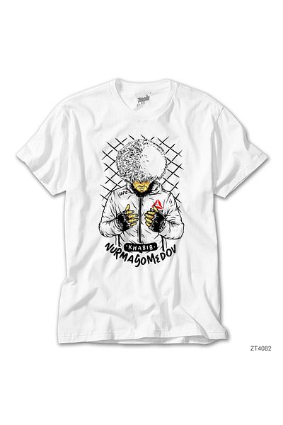 CrowsGate UFC Khabib Nurmagomedov Cartoon White T-shirt