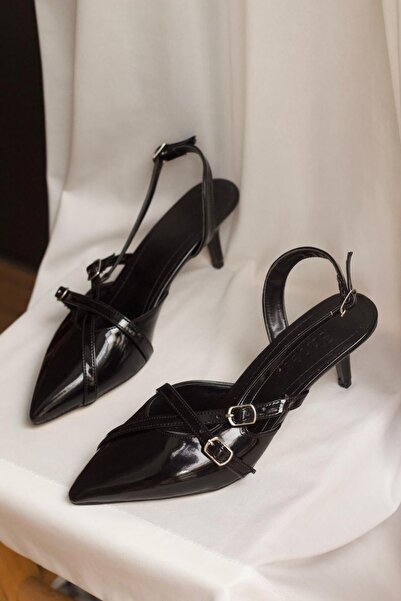 Mida Shoes Afra Siyah Rugan Kadın Topuklu Ayakkabı