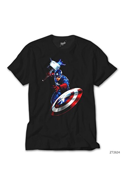 WAKHA Captain America Mjolnir și Scutul lui, Tricou Negru