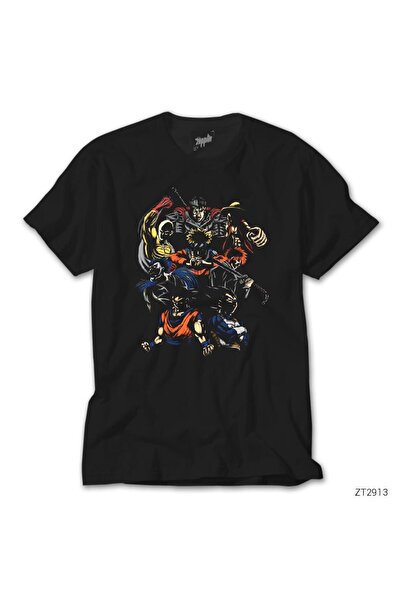 WAKHA Μαύρο T-Shirt χαρακτήρων Anime