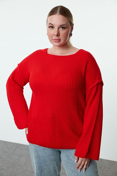 Trendyol Curve Boat Neck Red Knitwear Sweater - Stitching Detail Tbbaw25an00042
