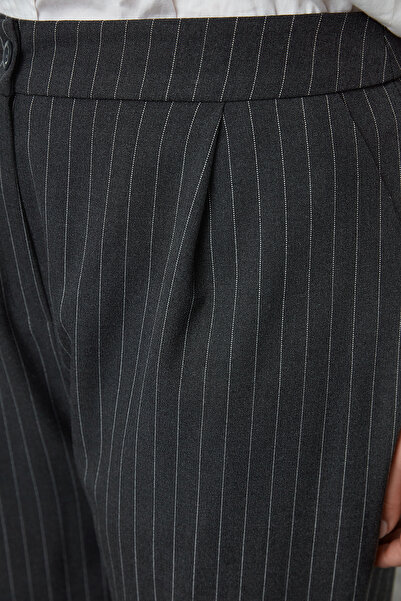 Trendyol Curve Plus Size Anthracite-White Striped Woven Trousers Tbbaw24Ar00012