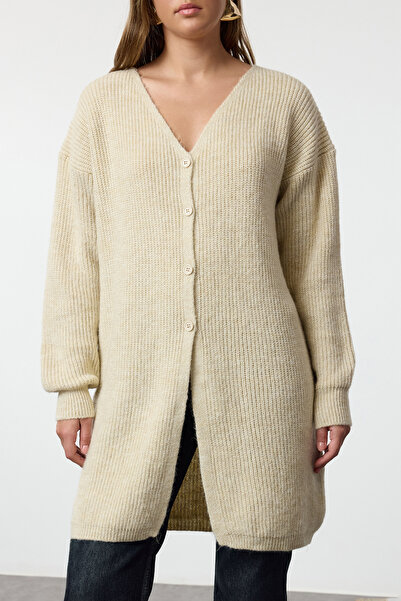 Trendyol Collection Long Basic Knitwear Cardigan - Stone, TWOAW25HI00089