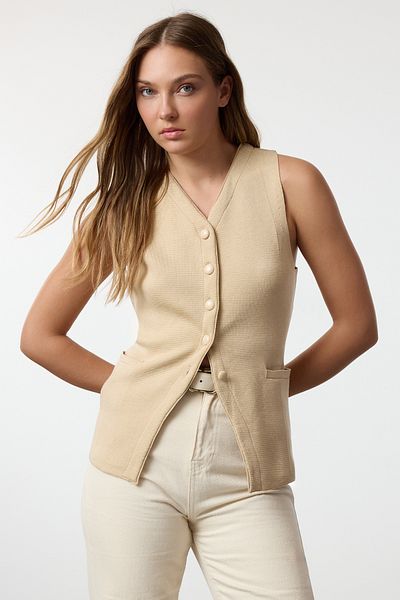 Trendyol Collection SmartSlimFit Stone Colored Knitwear Vest - Twoaw25ye00066