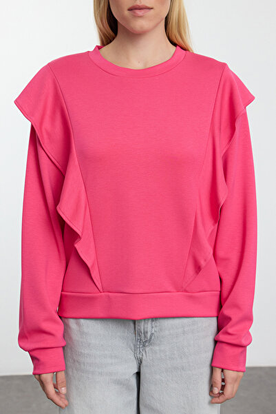 Trendyol Collection Fuchsia Knitted Sweatshirt - Comfortable Fit, Ruffle Detail Twoaw25sw00080