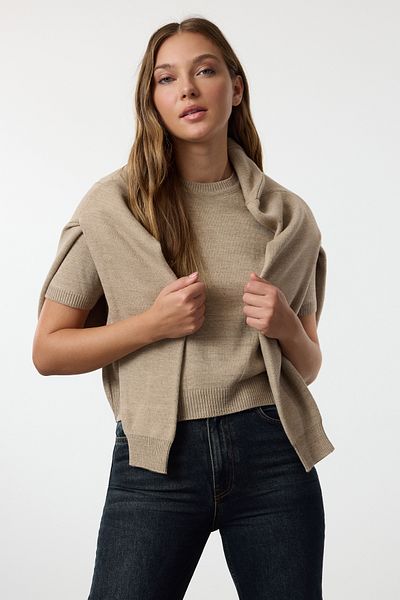 Trendyol Collection Basic Stone kötöttáru blúz és kardigán szett - TWOAW25HI00216