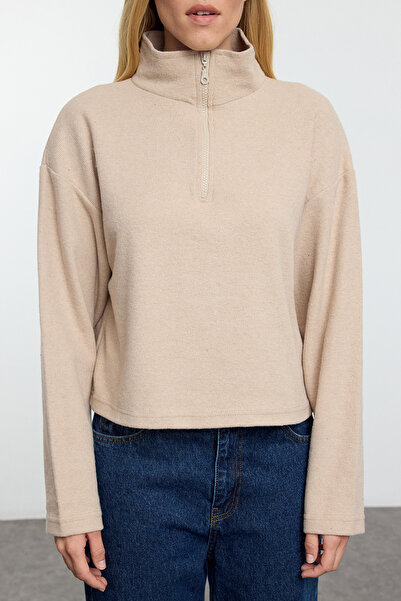 Trendyol Collection Thessaloniki černo-béžová pletená mikina se zipem, 2 balení - Twoaw25Sw00120