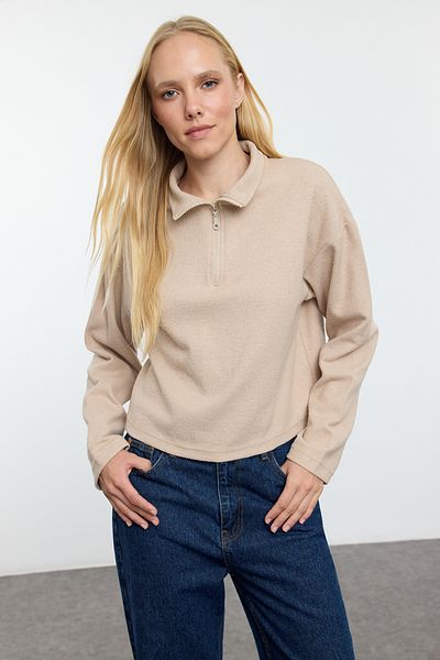 Trendyol Collection Thessaloniki černo-béžová pletená mikina se zipem, 2 balení - Twoaw25Sw00120