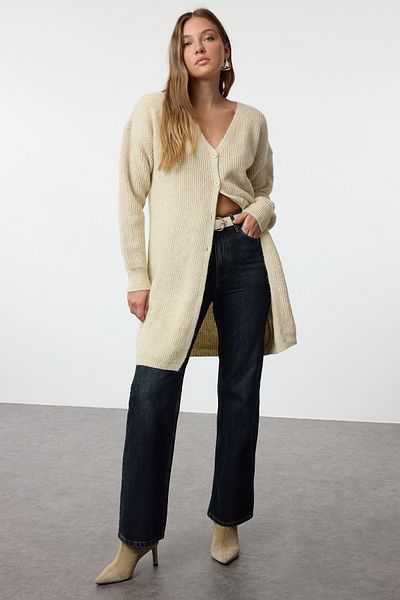 Trendyol Collection Long Basic Knitwear Cardigan - Stone, TWOAW25HI00089