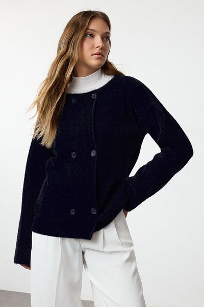 Trendyol Collection Sötétkék kötöttáru kardigán - Feather Coat Look, Twoaw25hi00188